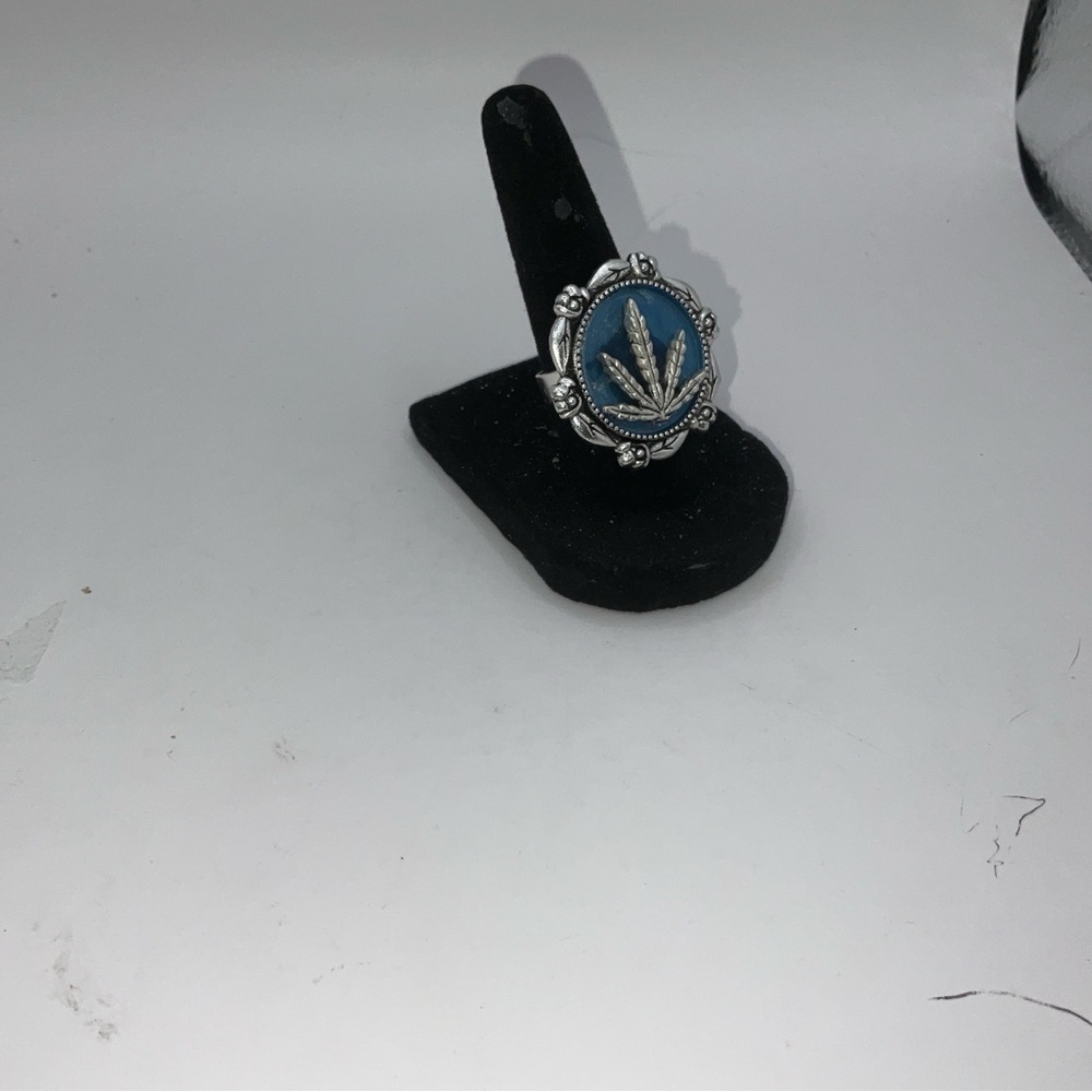 Silver and Blue Leaf Rings